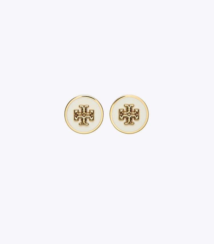 Tory Burch designer earrings Kira Enamel Circle-Stud Earrings in Tory Gold / New Ivory front
