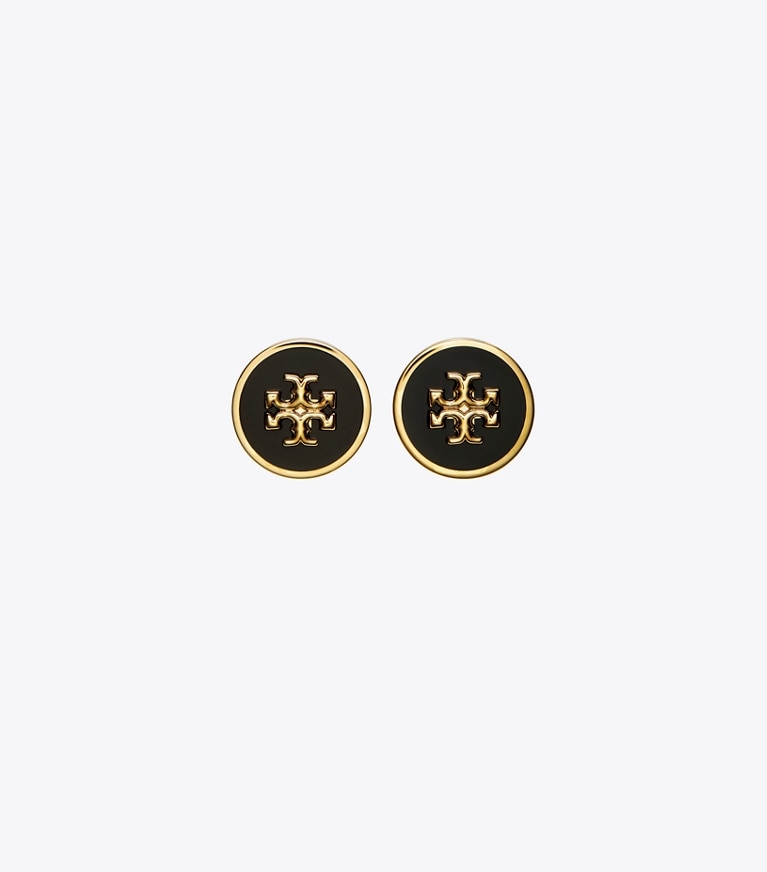 Tory Burch designer イヤリング＆ピアス キラ エナメル サークルスタッズ ピアス in Tory Gold / Black front