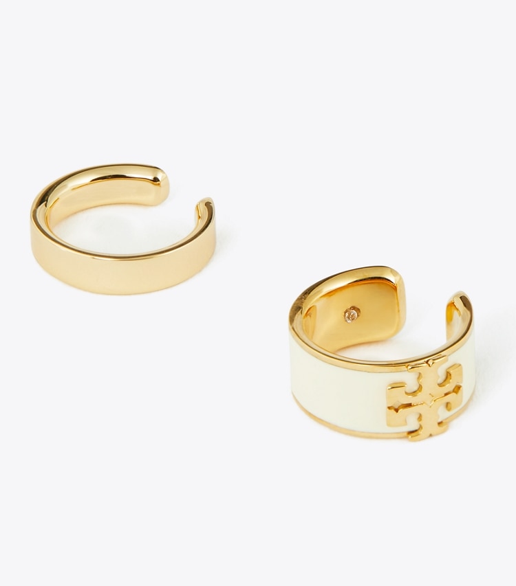 Tory Burch designer earrings Kira Enamel Ear Cuff Set in Tory Gold / NEW IVORY detail