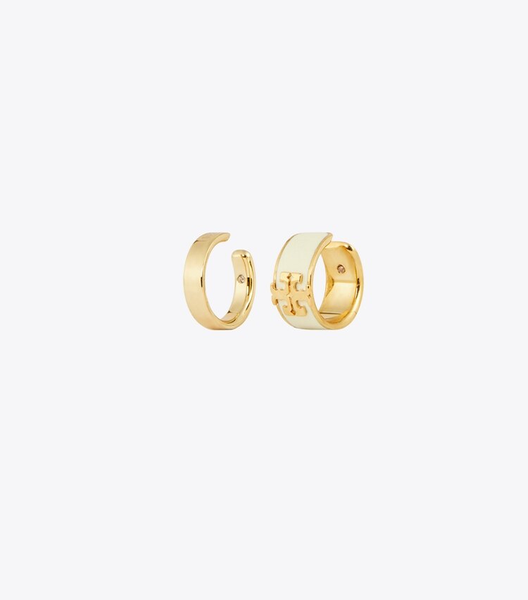 Tory Burch designer earrings Kira Enamel Ear Cuff Set in Tory Gold / NEW IVORY front