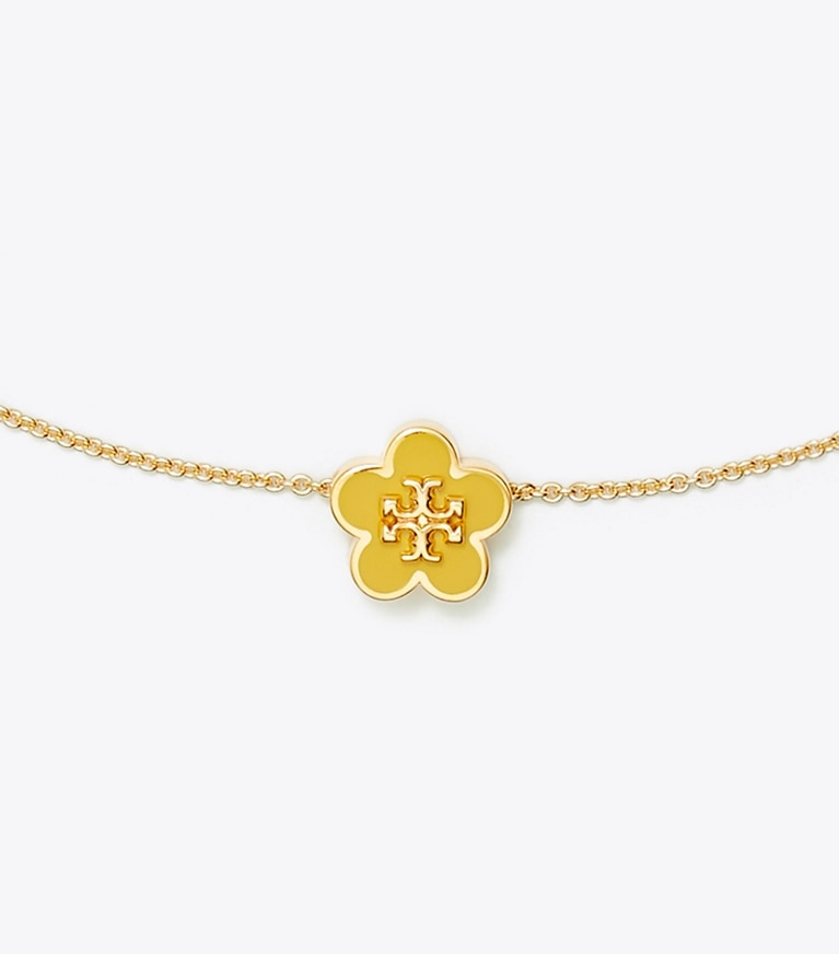 Tory Burch designer necklaces Kira Enamel Flower Pendant Necklace in Tory Gold / Freesia Yellow front