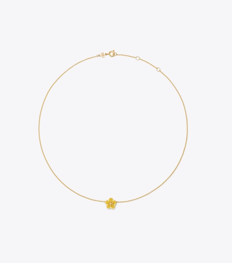 Tory Burch designer necklaces Kira Enamel Flower Pendant Necklace in Tory Gold / Freesia Yellow front