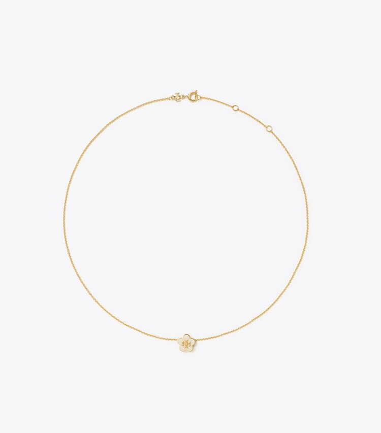 Tory Burch designer necklaces Kira Enamel Flower Pendant Necklace in Tory Gold / New Ivory front