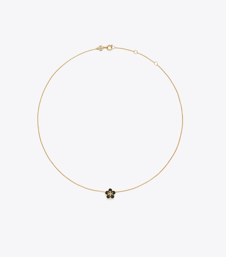 Tory Burch designer ネックレス キラ エナメル フラワー ペンダント ネックレス in Tory Gold / Black front