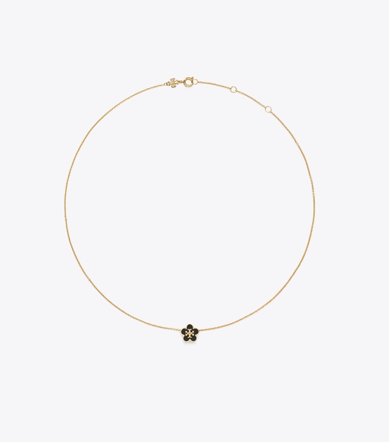 Tory Burch designer ネックレス キラ エナメル フラワー ペンダント ネックレス in Tory Gold / Black front