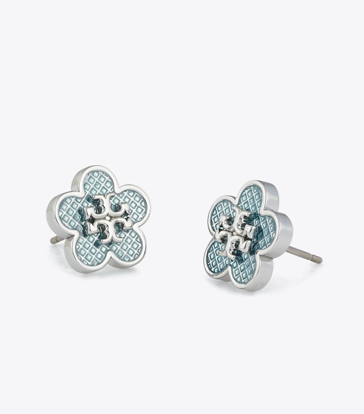 Tory Burch designer イヤリング＆ピアス キラ エナメル フラワー スタッズピアス in Tory Silver / Sky ディテール