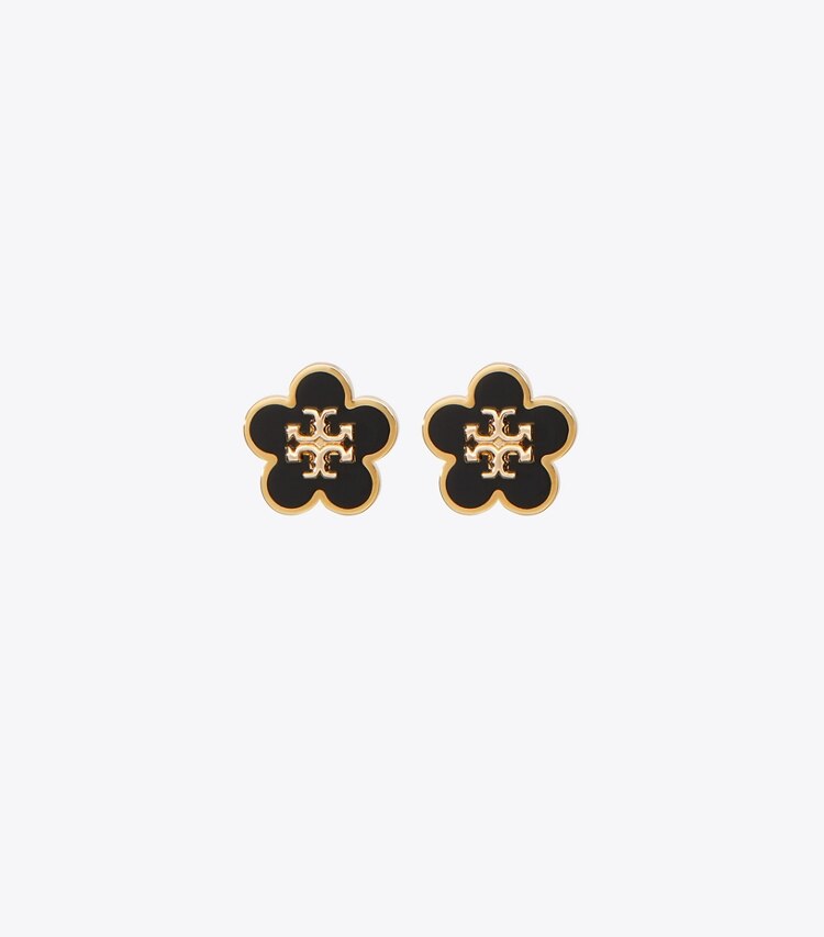 Tory Burch designer イヤリング＆ピアス キラ エナメル フラワー スタッズ ピアス in Tory Gold / Black front