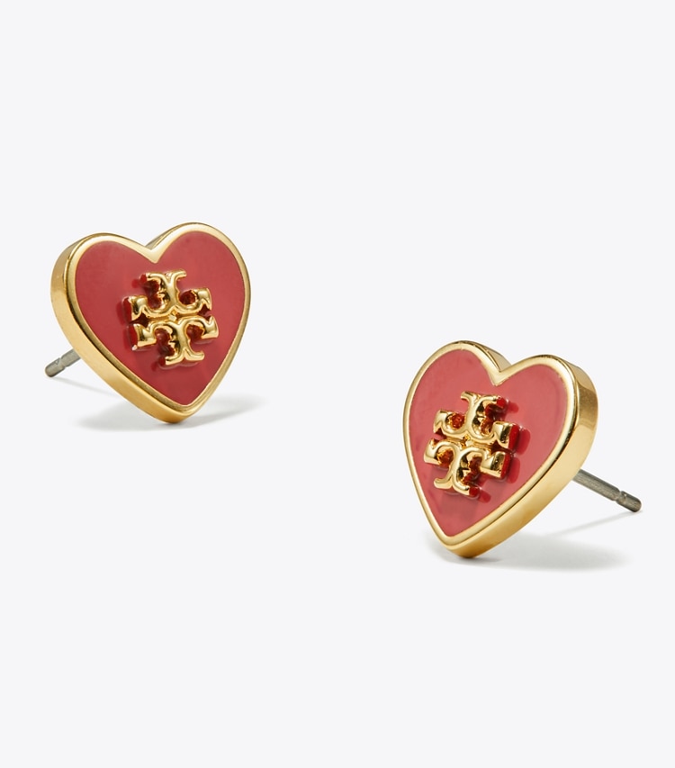Tory Burch designer earrings Kira Enamel Heart Stud Earring in Tory Gold / Red detail