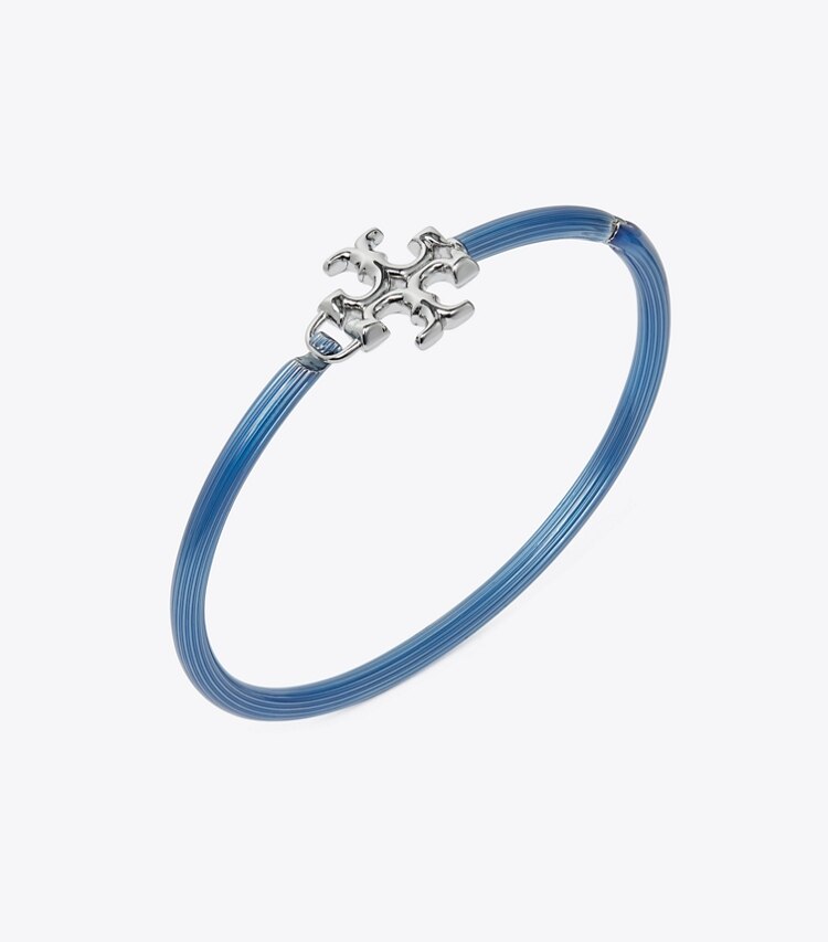 Tory Burch designer bracelets Kira Enamel Hinged Cuff in Tory Silver/Blue Guilloche detail