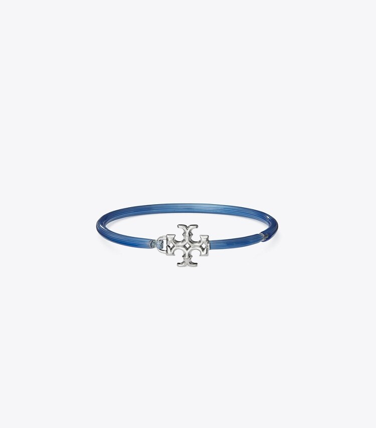 Tory Burch designer bracelets Kira Enamel Hinged Cuff in Tory Silver/Blue Guilloche front