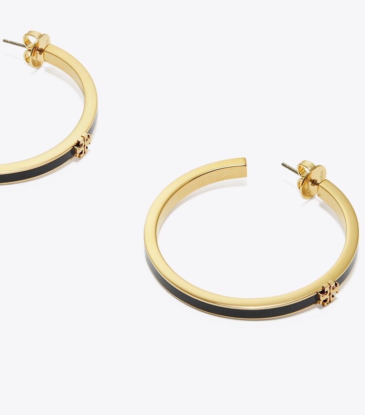 Tory Burch designer orecchini Kira Enamel Hoop Earring in Tory Gold / Black dettaglio