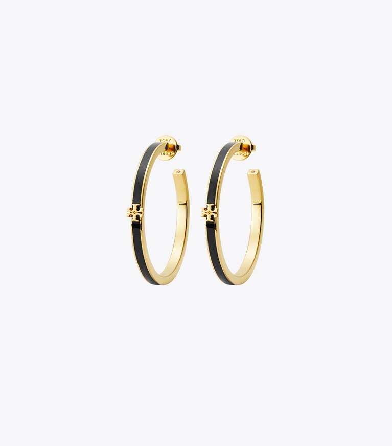Tory Burch designer orecchini Kira Enamel Hoop Earring in Tory Gold / Black front