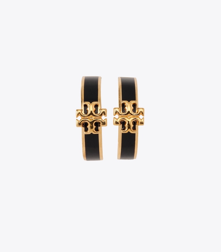 Tory Burch designer イヤリング＆ピアス キラ エナメル ハギー クリップオンイヤリング in Tory Gold / Black front