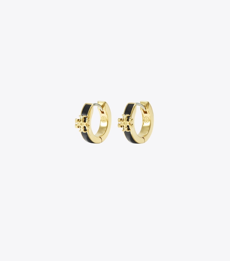 Tory Burch designer earrings Kira Enamel Huggie Earrings in Tory Gold / Black front