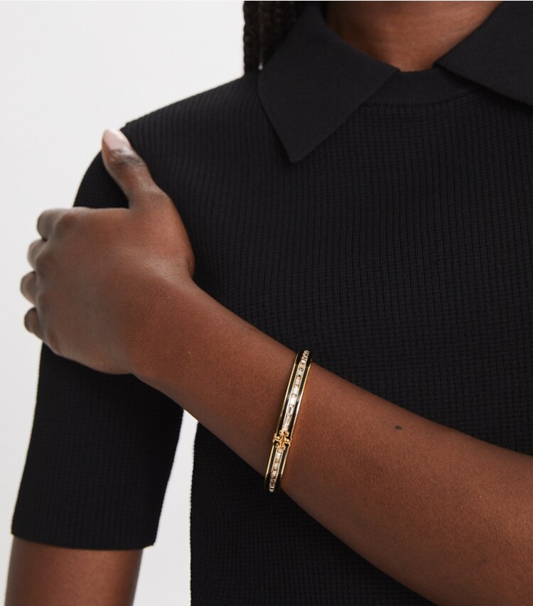 Tory Burch designer bracelets Kira Enamel Pavé Bracelet, 7mm in Tory Gold / Black / Crystal accessory on model