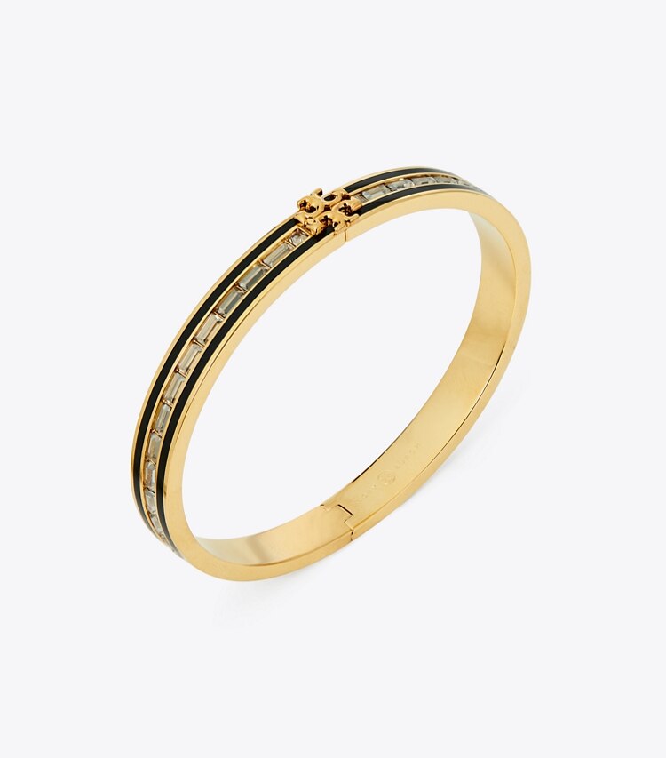 Tory Burch designer bracelets Kira Enamel Pavé Bracelet, 7mm in Tory Gold / Black / Crystal detail