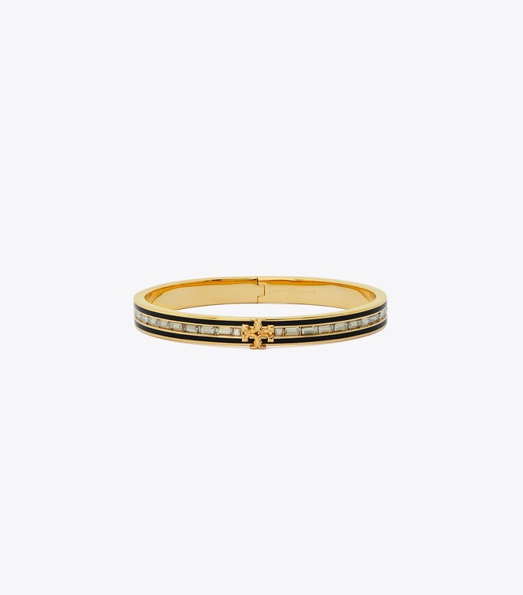 Tory Burch designer bracelets Kira Enamel Pavé Bracelet, 7mm in Tory Gold / Black / Crystal front