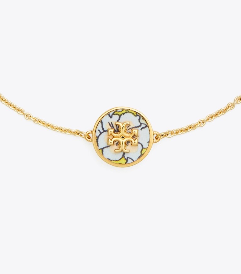 Tory Burch designer bracelets Kira Enamel Printed Chain Bracelet in Tory Gold / Colza Yellow Floral front