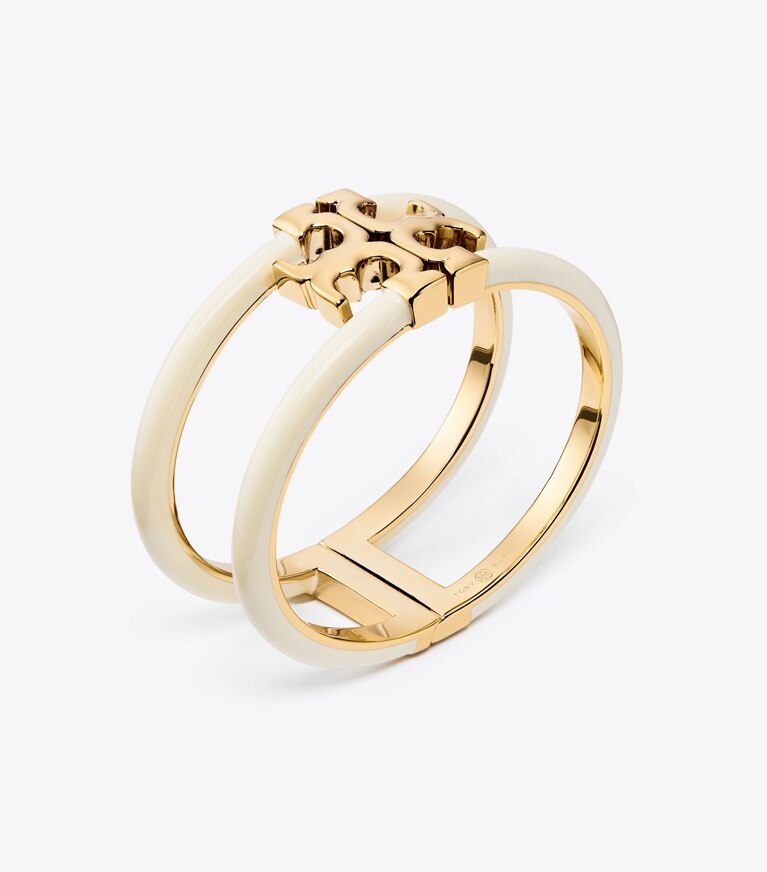 Tory Burch designer bracelets Kira Enamel Wide Bangle in Tory Gold / New Ivory front