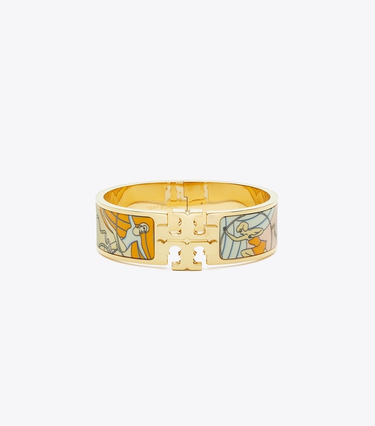Tory Burch designer bracelets Kira Enamel Wide Bangle in Tory Gold / Acrobats Pink front