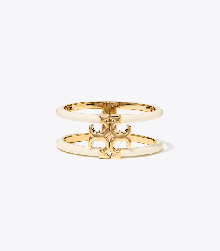 Tory Burch designer bracelets Kira Enamel Wide Bangle in Tory Gold / New Ivory front