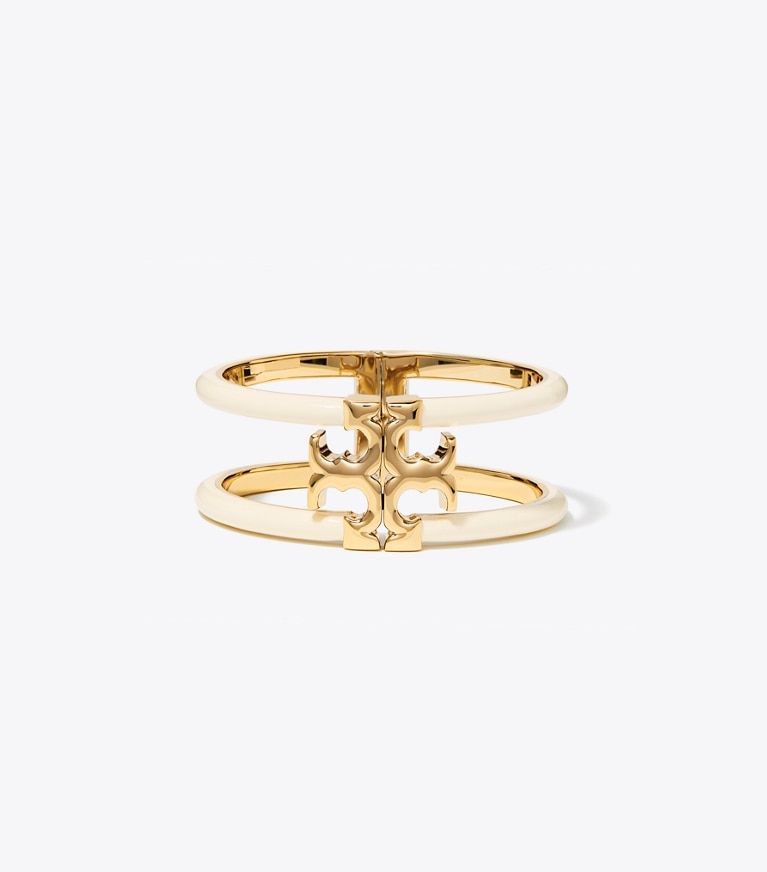 Tory Burch designer bracelets Kira Enamel Wide Bangle in Tory Gold / New Ivory front