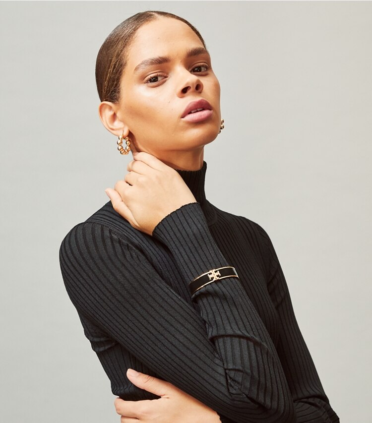 Tory Burch designer bracelets Kira Enameled Bracelet in Black/Tory Gold accessory on model