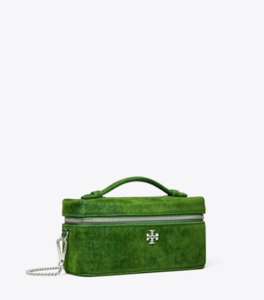 Tory Burch designer mini bags Kira Flocked Vanity Case in Emerald angle