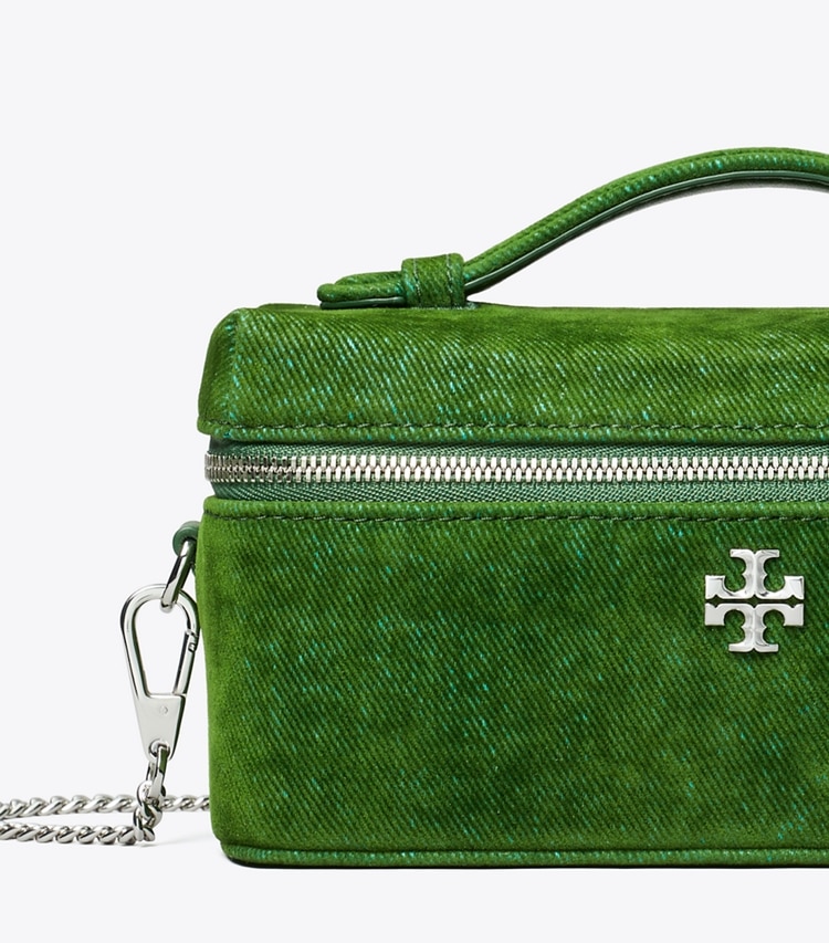 Tory Burch designer mini bags Kira Flocked Vanity Case in Emerald detail
