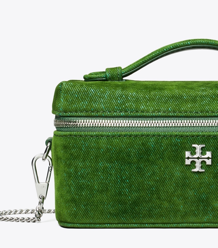Tory Burch designer mini bags Kira Flocked Vanity Case in Emerald angle