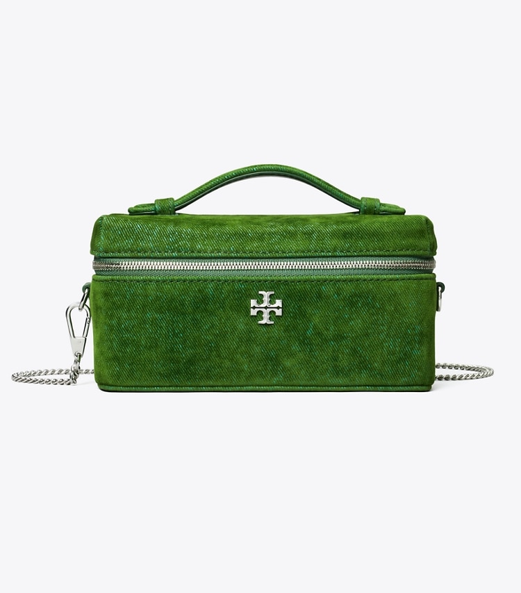 Tory Burch designer mini bags Kira Flocked Vanity Case in Emerald front