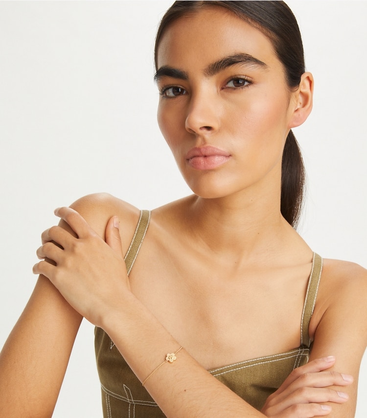 Tory Burch designer bracelets Kira Flower Bracelet in Tory Gold accessory on model
