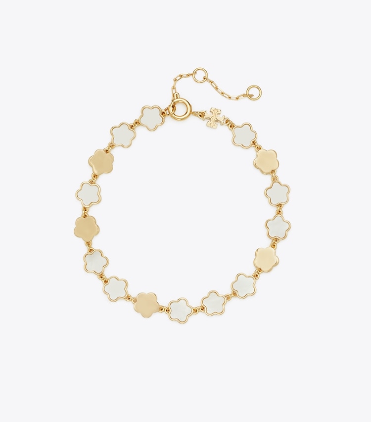 Tory Burch designer bracelets Kira Flower Bracelet in Tory Gold / Mother of Pearl front