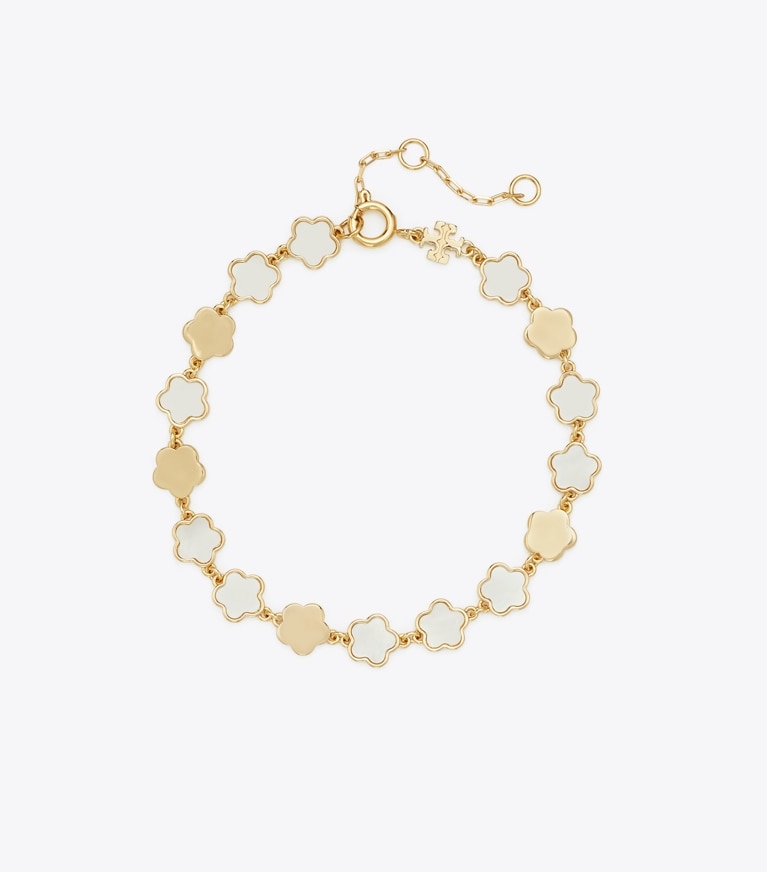 Tory Burch designer bracelets Kira Flower Bracelet in Tory Gold / Mother of Pearl front