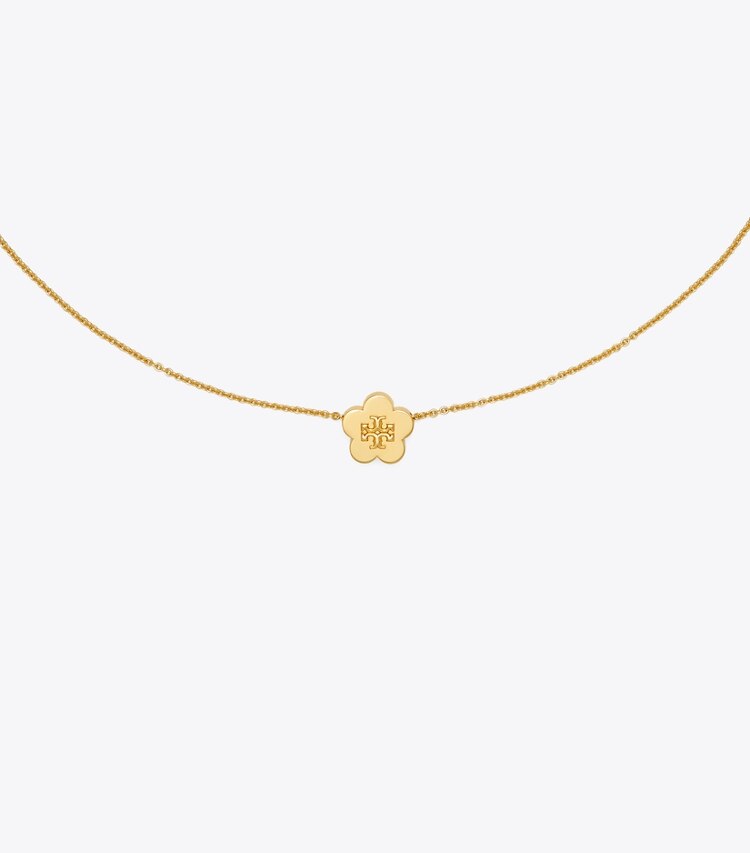 Tory Burch designer ネックレス キラ フラワー ペンダント in Tory Gold ディテール