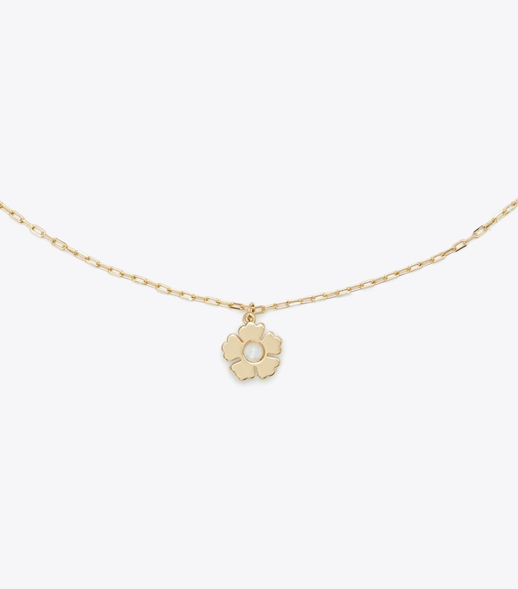 Tory Burch designer necklaces Kira Flower Pendant in Tory Gold / Pearl detail