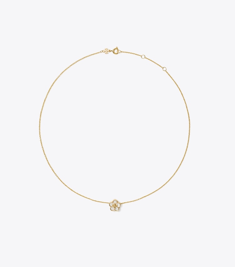 Tory Burch designer necklaces Kira Flower Pendant in Tory Gold / Mother of Pearl front