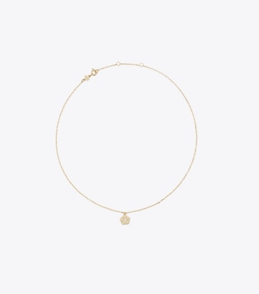 Tory Burch designer ネックレス キラ フラワー ペンダント in Tory Gold / Pearl front