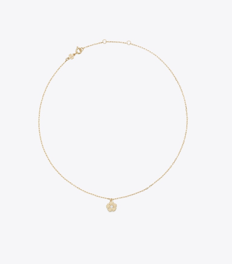 Tory Burch designer necklaces Kira Flower Pendant in Tory Gold / Pearl front