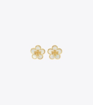 Tory Burch designer イヤリング＆ピアス キラ フラワー スタッズ in Tory Gold / Mother of Pearl front