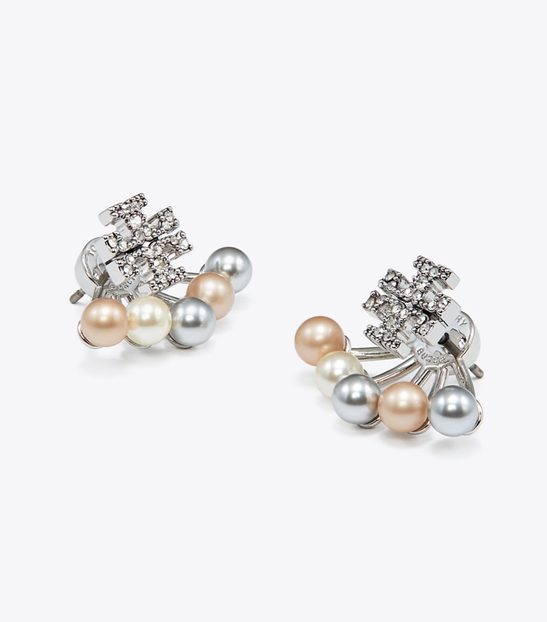 Tory Burch designer ohrringe Kira Front-Back Ohrring mit Perlen in Tory Silver / Pearl / Crystal front