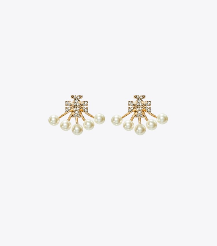 Tory Burch designer ohrringe Kira Front-Back Ohrring mit Perlen in Tory Gold / Pearl / Crystal front