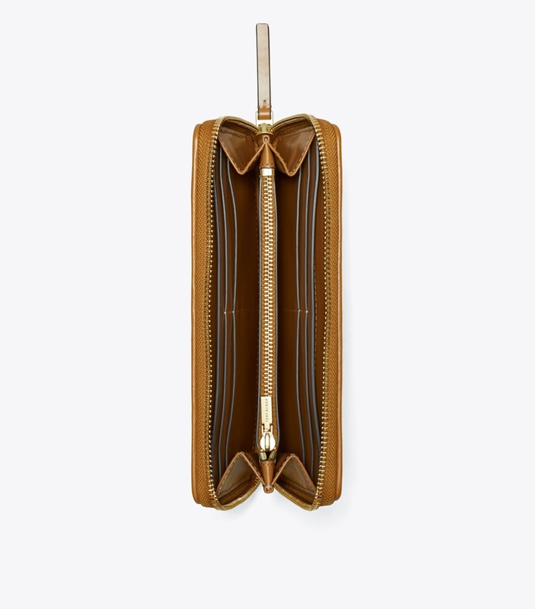 Tory Burch designer geldbörsen Kira Geldbörse im Langformat mit Reißverschluss, Chevronmuster und Rautensteppung in Tan von oben