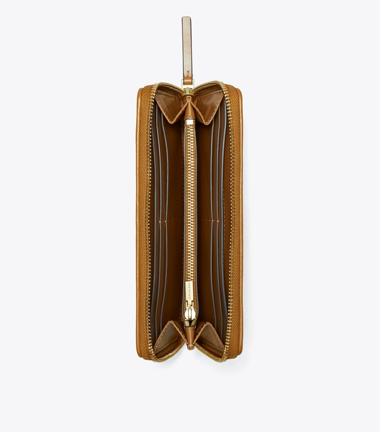 Tory Burch designer geldbörsen Kira Geldbörse im Langformat mit Reißverschluss, Chevronmuster und Rautensteppung in Tan angle