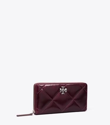 Tory Burch designer geldbörsen Kira Geldbörse im Langformat mit Reißverschluss, Rautensteppung und Vintage-Optik in Dark Carmine angle