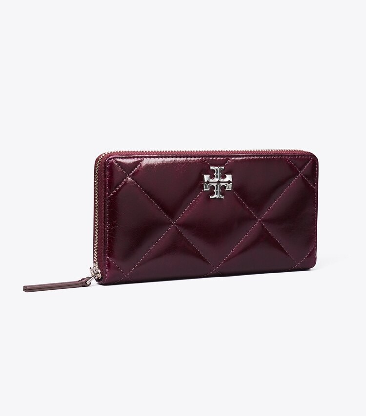 Tory Burch designer geldbörsen Kira Geldbörse im Langformat mit Reißverschluss, Rautensteppung und Vintage-Optik in Dark Carmine angle
