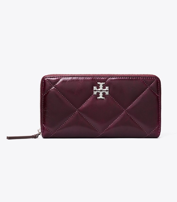 Tory Burch designer geldbörsen Kira Geldbörse im Langformat mit Reißverschluss, Rautensteppung und Vintage-Optik in Dark Carmine front