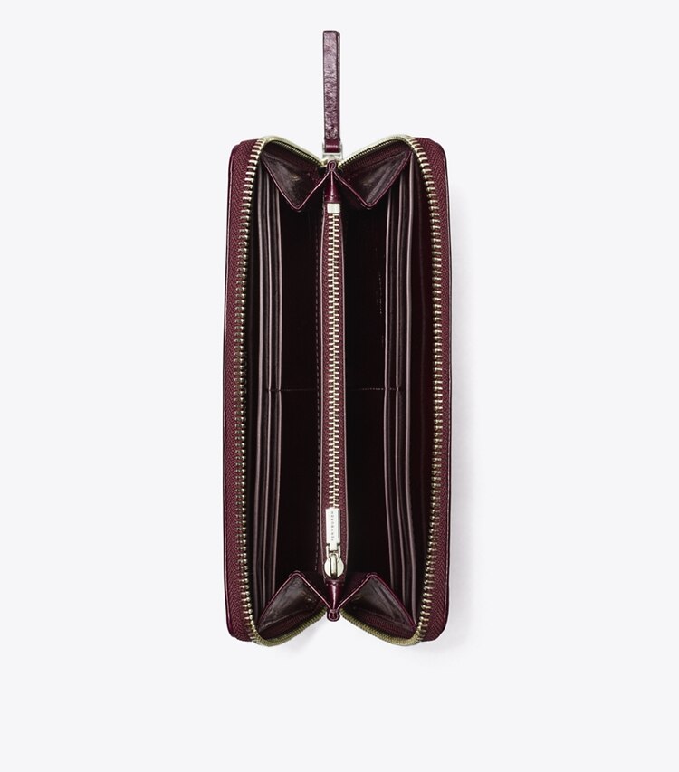 Tory Burch designer geldbörsen Kira Geldbörse im Langformat mit Reißverschluss, Rautensteppung und Vintage-Optik in Dark Carmine von oben