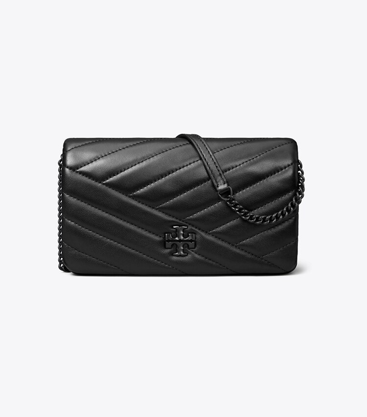 Tory Burch designer kleine taschen Kira Geldbörse mit Chevronmuster und pulverbeschichteter Kette in Black front
