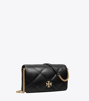 Tory Burch designer crossbody bags Kira Geldbörse mit Rautensteppung und Kette in Black angle